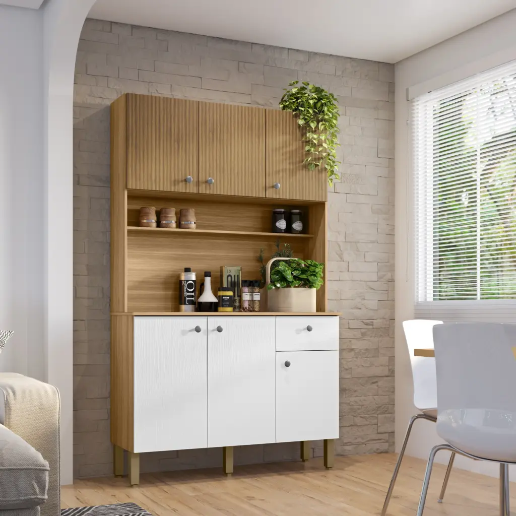 [100596] ALACENA STYLE 6P, 1C / BLANCO TEXTURIZADO) - CASTAÑO 111 X 185 X 39.3 CM